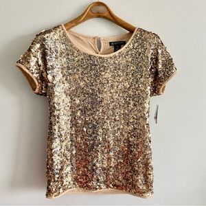 INC Champagne Gold Sequin Top NWT Size Small